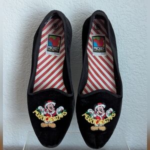 Disney Mickey Ultd. Embroidered Velvet Christmas Slipper Flats
